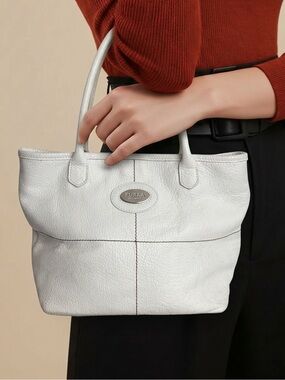 Furla White Pebbled Leather Top-Handle white handbag purse